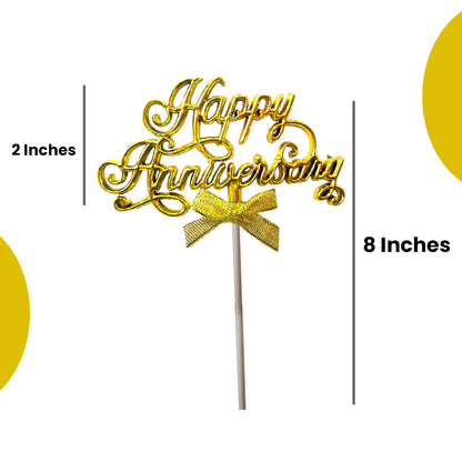Happy Anniversary Silver Glitter Cake Topper - 1PC
