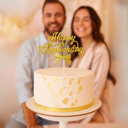 Happy Anniversary Silver Glitter Cake Topper - 1PC
