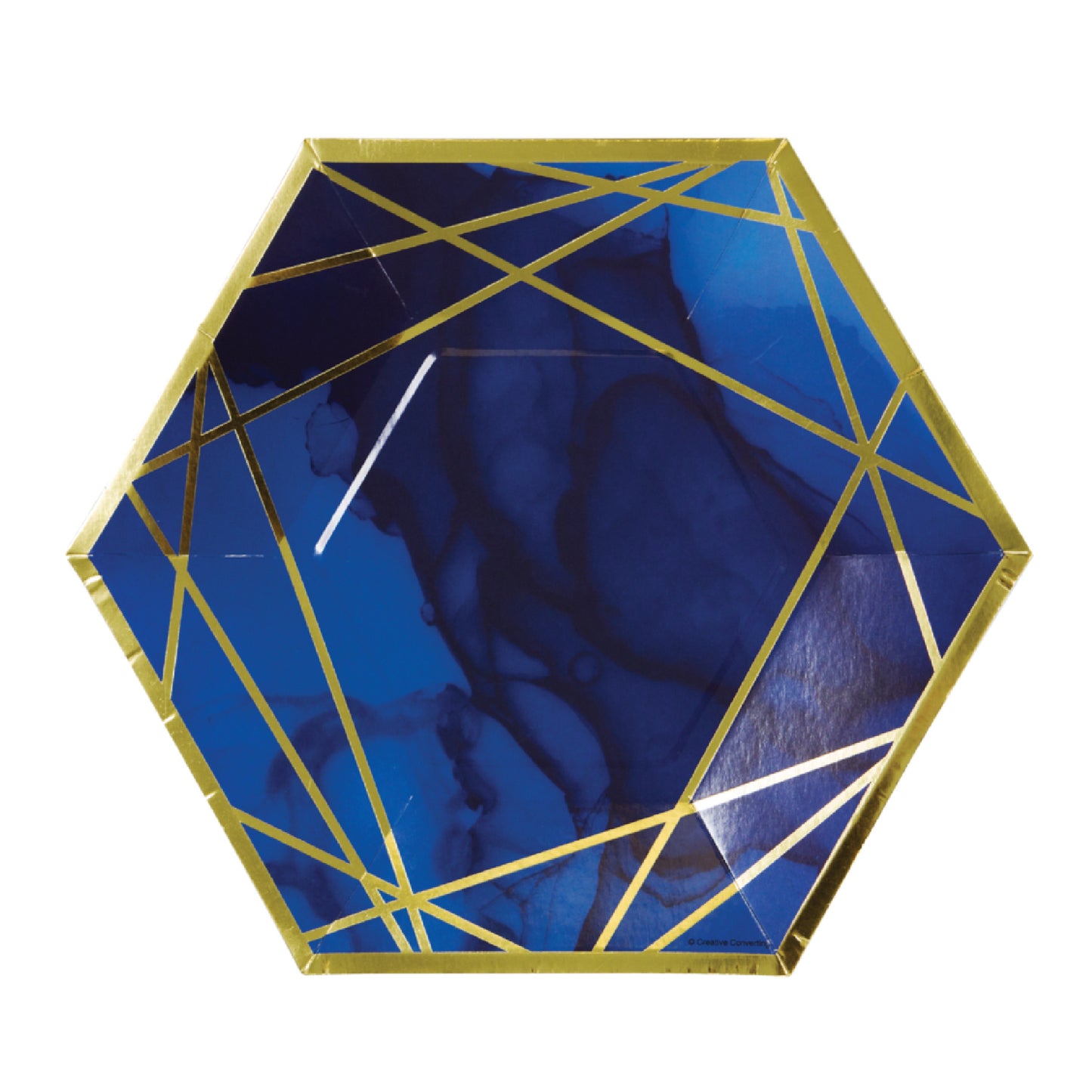 Hexagon Shape Navy Blue &amp; Gold Paper Plates 10inch - 8PC