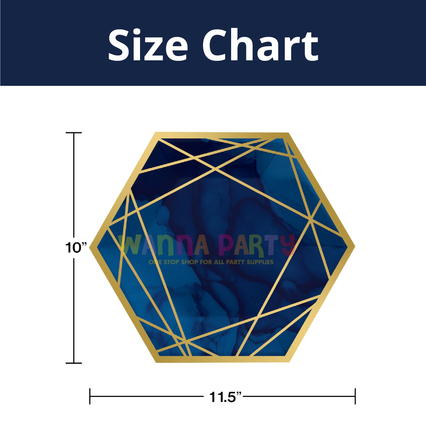 Hexagon Shape Navy Blue &amp; Gold Paper Plates 10inch - 8PC