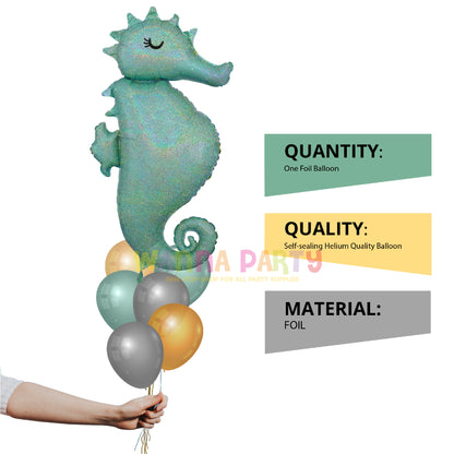 38" Holographic Mermaid Seahourse Balloon