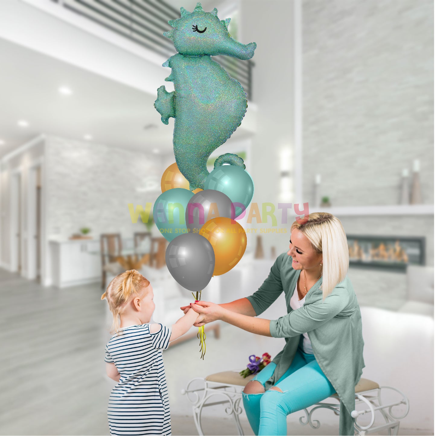 38" Holographic Mermaid Seahourse Balloon