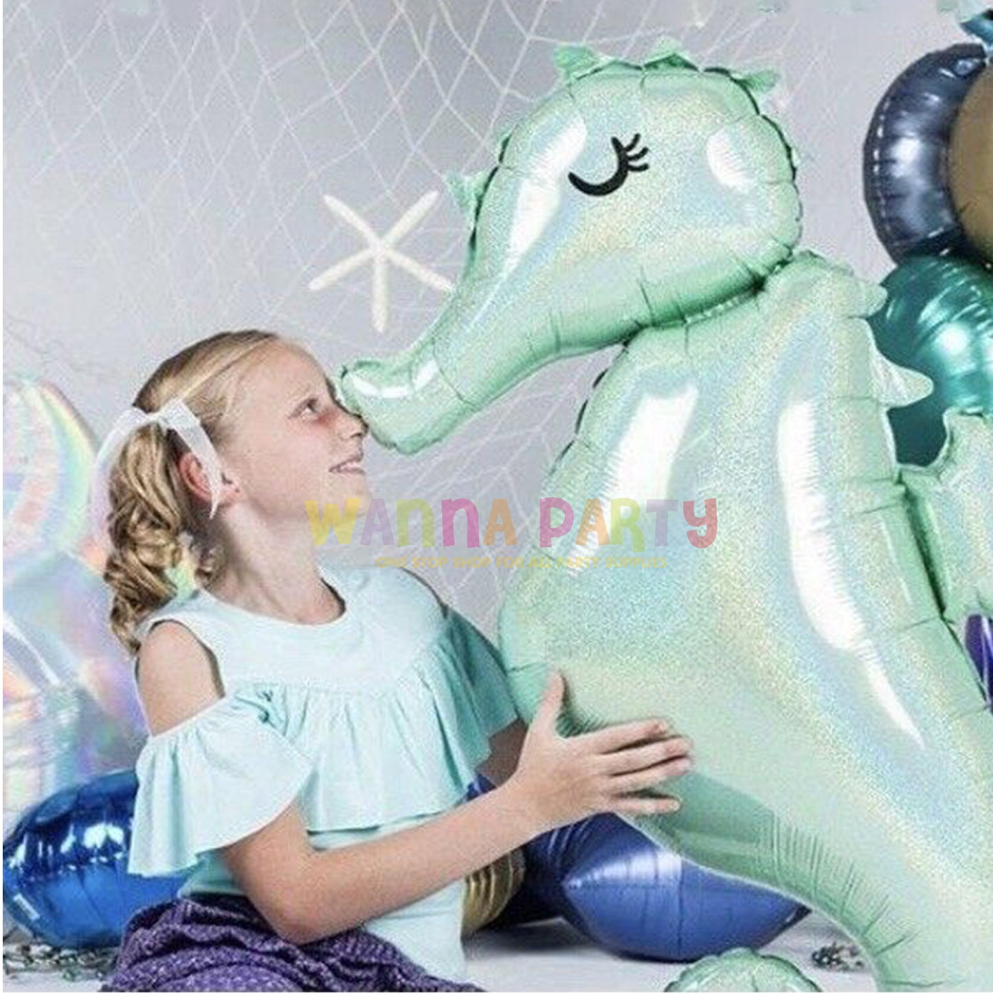 38" Holographic Mermaid Seahourse Balloon