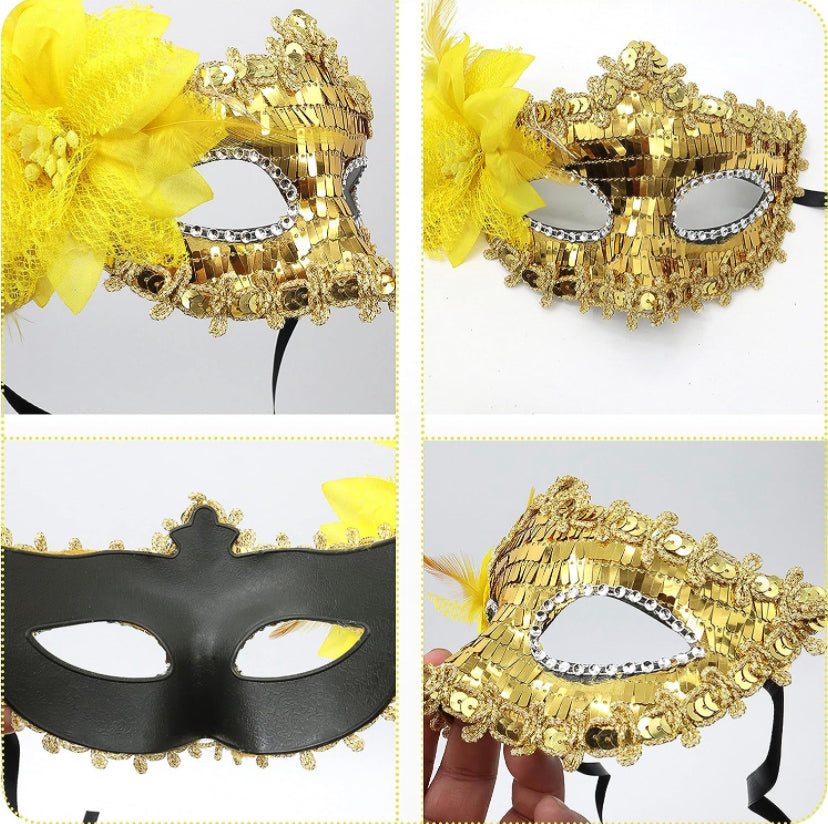 Golden Rectagle Sequin Mask with Net