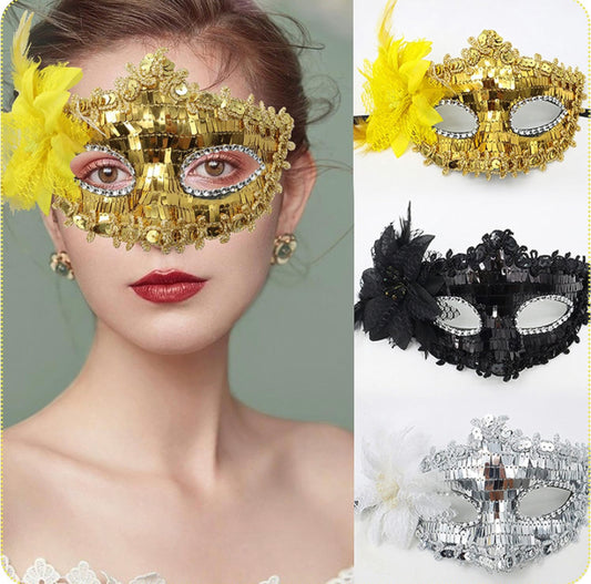 Golden Rectagle Sequin Mask with Net