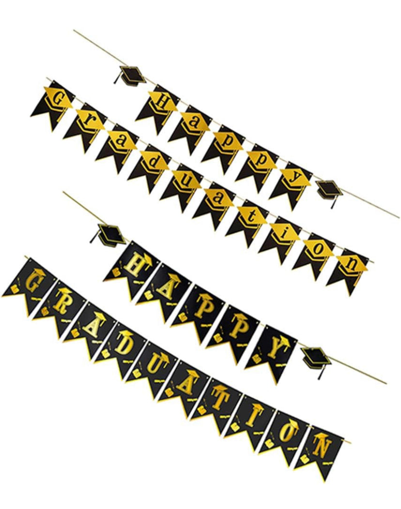 Happy Graduation Hat Banner Black & Gold