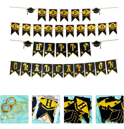 Happy Graduation Hat Banner Black & Gold