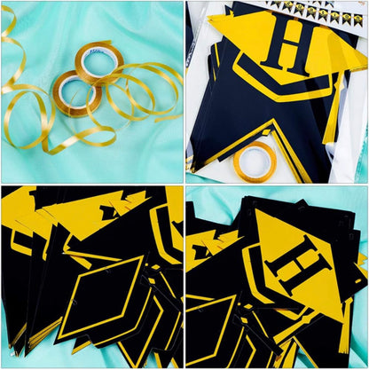 Happy Graduation Hat Banner Black & Gold