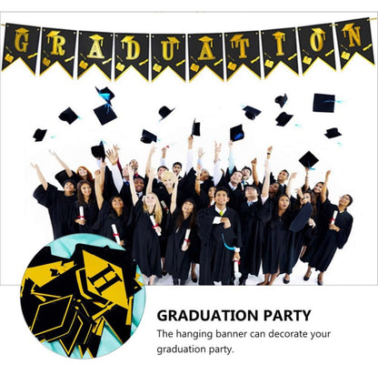 Happy Graduation Hat Banner Black & Gold