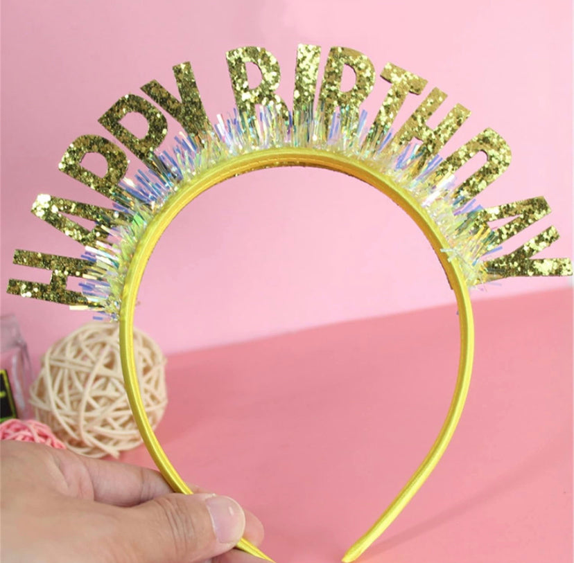 Happy Birthday Glitter Gold Headband