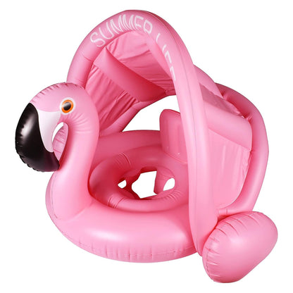 Inflatable Flamingo Pool Float with Canopy for Kids - 1PC