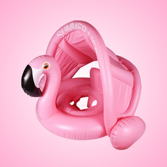 Inflatable Flamingo Pool Float with Canopy for Kids - 1PC
