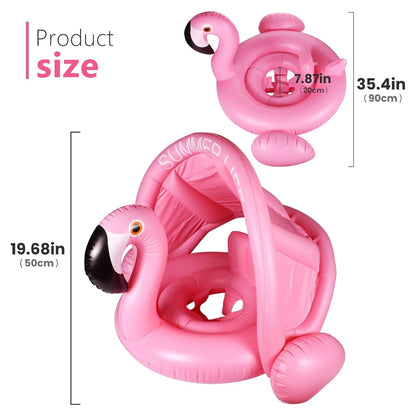 Inflatable Flamingo Pool Float with Canopy for Kids - 1PC