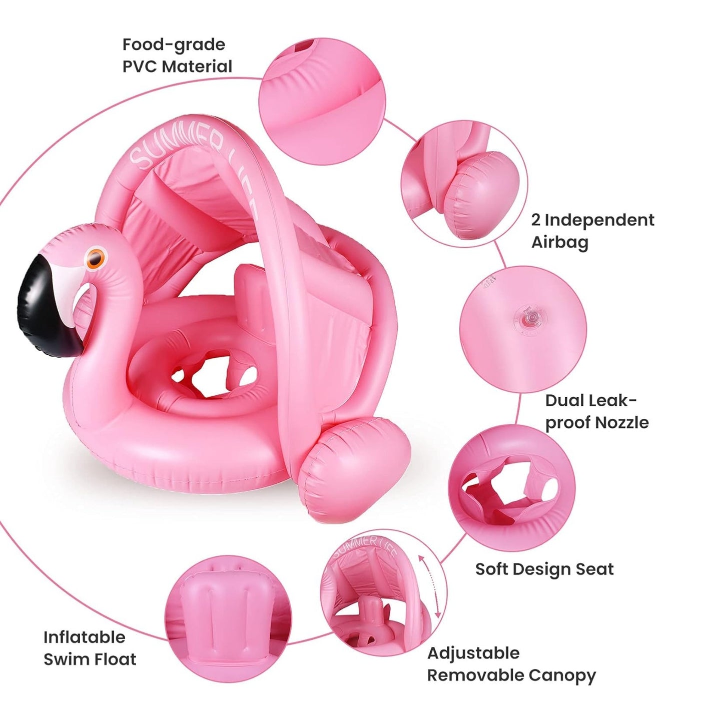 Inflatable Flamingo Pool Float with Canopy for Kids - 1PC