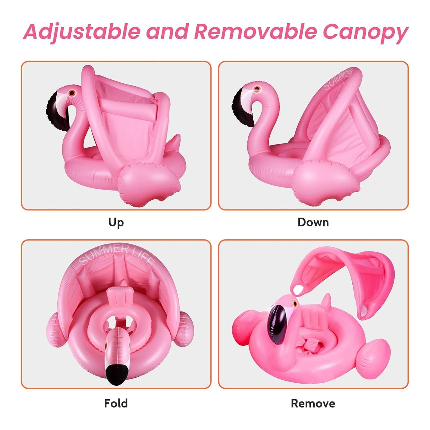 Inflatable Flamingo Pool Float with Canopy for Kids - 1PC