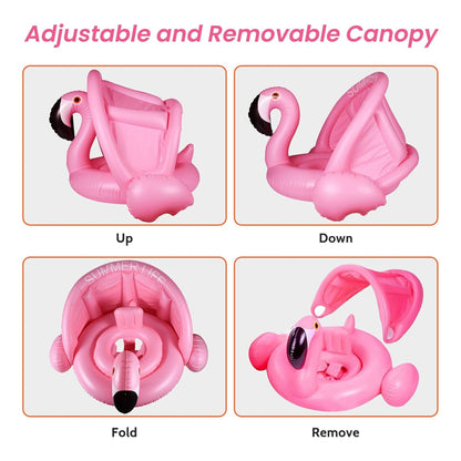 Inflatable Flamingo Pool Float with Canopy for Kids - 1PC