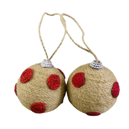 Jute Balls with Red Woold Dots - 2PC