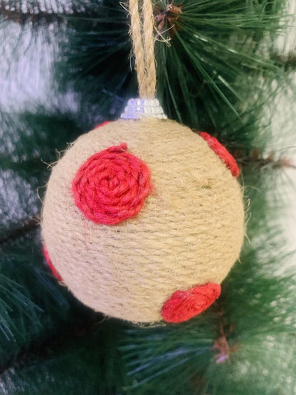 Jute Balls with Red Woold Dots - 2PC