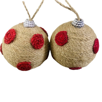 Jute Balls with Red Woold Dots - 2PC