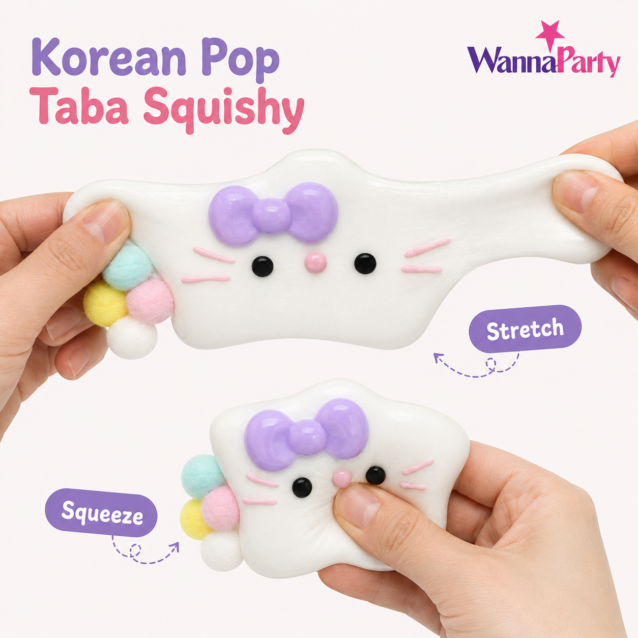 Cute Kitty White Star Squishy Taba Toys | Soft Slow Rebound Stress Relief Squeeze Toy for Kids, Party Favors, Return Gifts, Loot Bags, Pinata Fillers & Birthday Gifts - 1PC