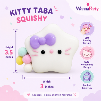 Cute Kitty White Star Squishy Taba Toys | Soft Slow Rebound Stress Relief Squeeze Toy for Kids, Party Favors, Return Gifts, Loot Bags, Pinata Fillers & Birthday Gifts - 1PC