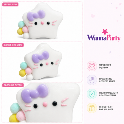 Cute Kitty White Star Squishy Taba Toys | Soft Slow Rebound Stress Relief Squeeze Toy for Kids, Party Favors, Return Gifts, Loot Bags, Pinata Fillers & Birthday Gifts - 1PC