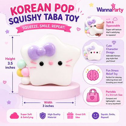 Cute Kitty White Star Squishy Taba Toys | Soft Slow Rebound Stress Relief Squeeze Toy for Kids, Party Favors, Return Gifts, Loot Bags, Pinata Fillers & Birthday Gifts - 1PC