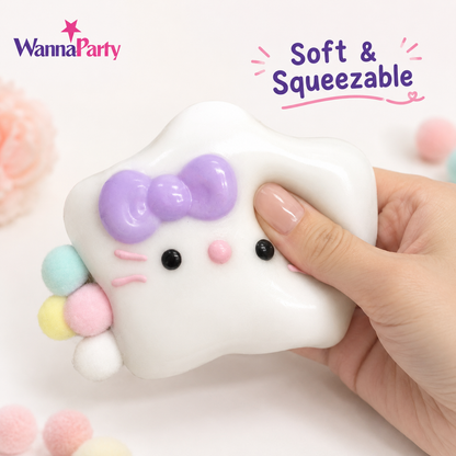 Cute Kitty White Star Squishy Taba Toys | Soft Slow Rebound Stress Relief Squeeze Toy for Kids, Party Favors, Return Gifts, Loot Bags, Pinata Fillers & Birthday Gifts - 1PC