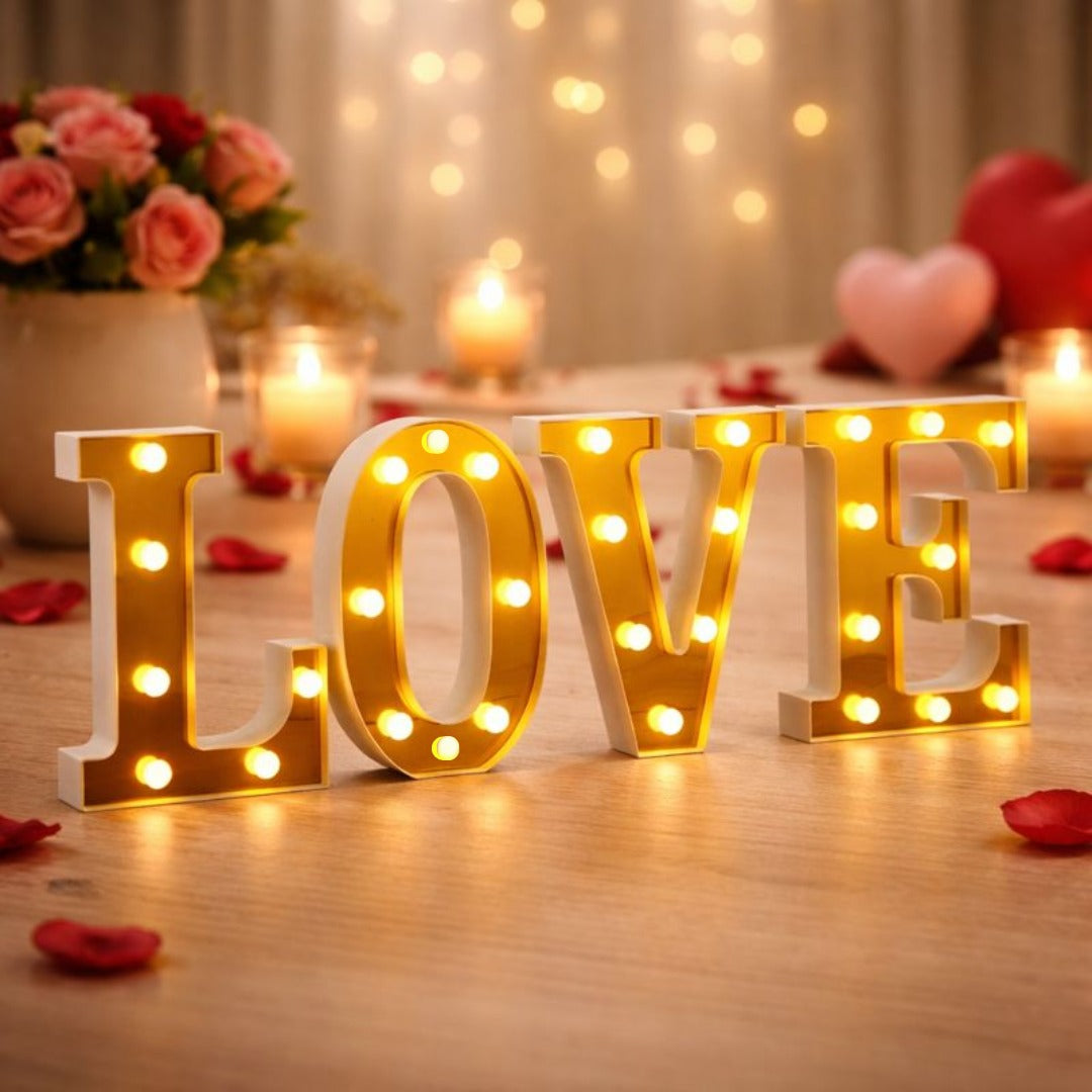 4 LED White Gold Marquee Light Up Letters "LOVE"