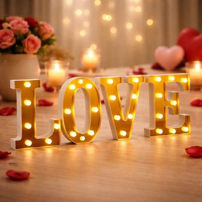 4 LED White Gold Marquee Light Up Letters "LOVE"