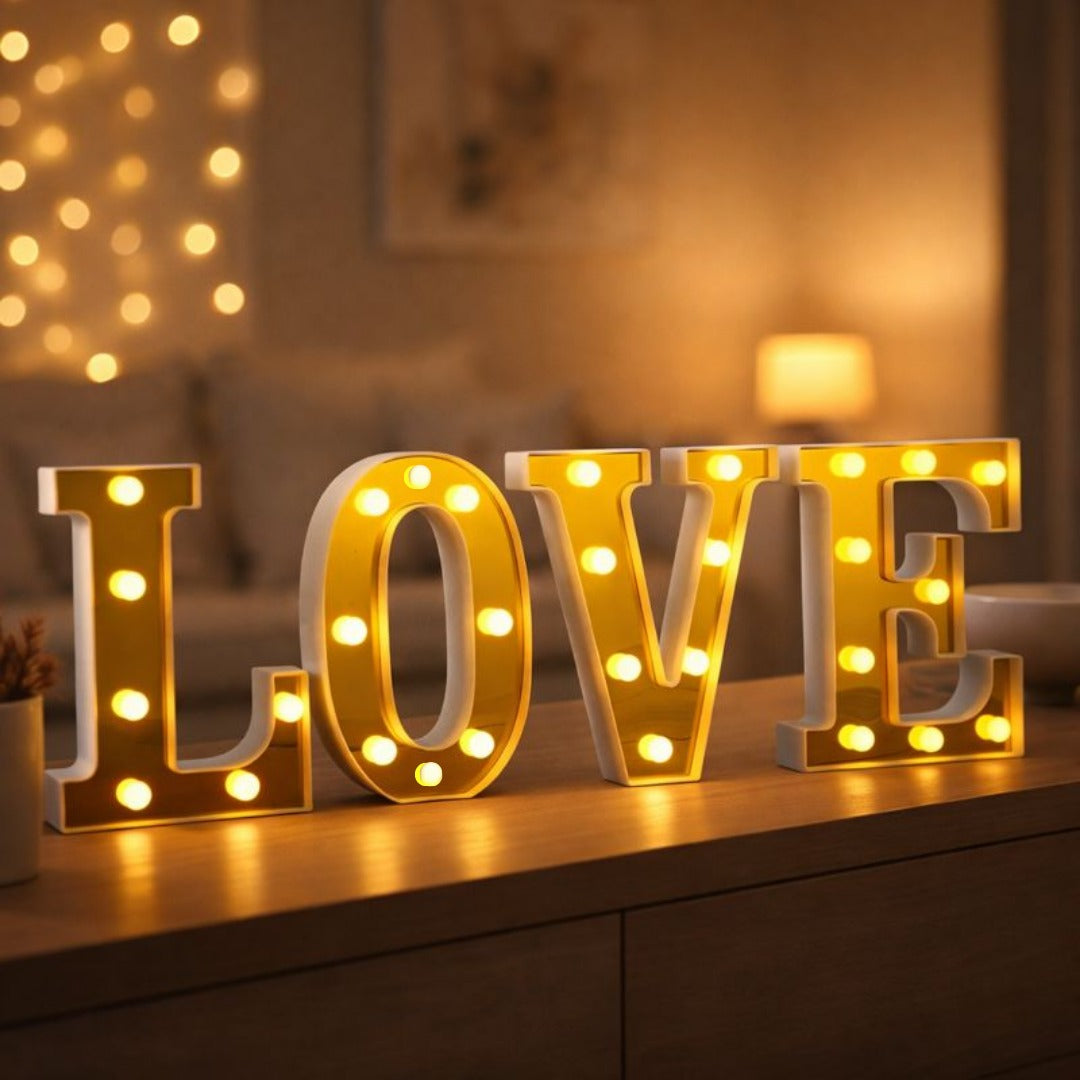 4 LED White Gold Marquee Light Up Letters "LOVE"