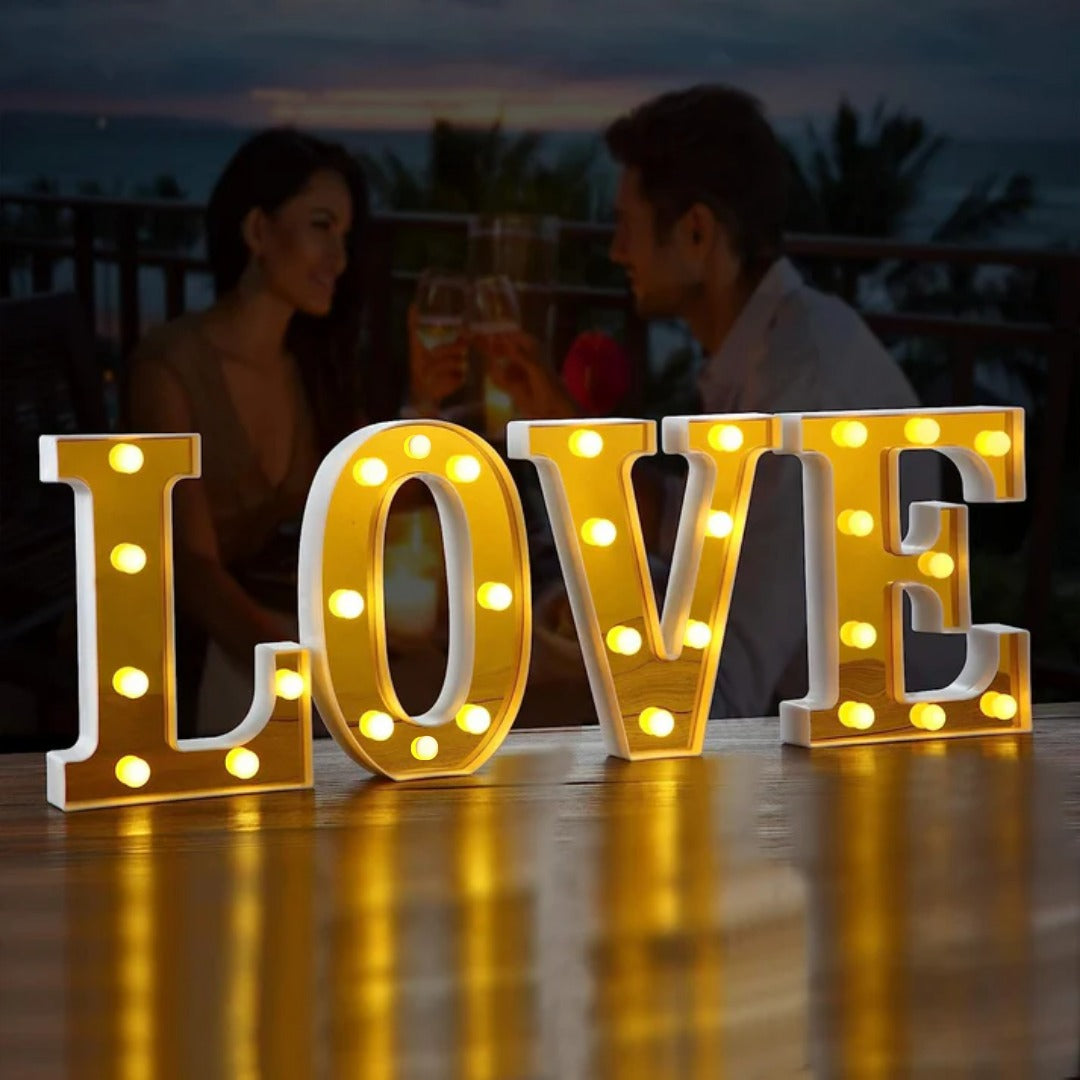 4 LED White Gold Marquee Light Up Letters "LOVE"