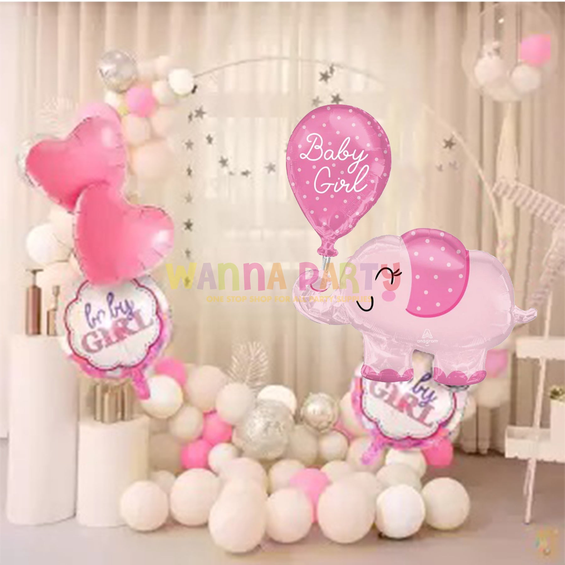 Large Shape Baby Girl Elephant Balloon