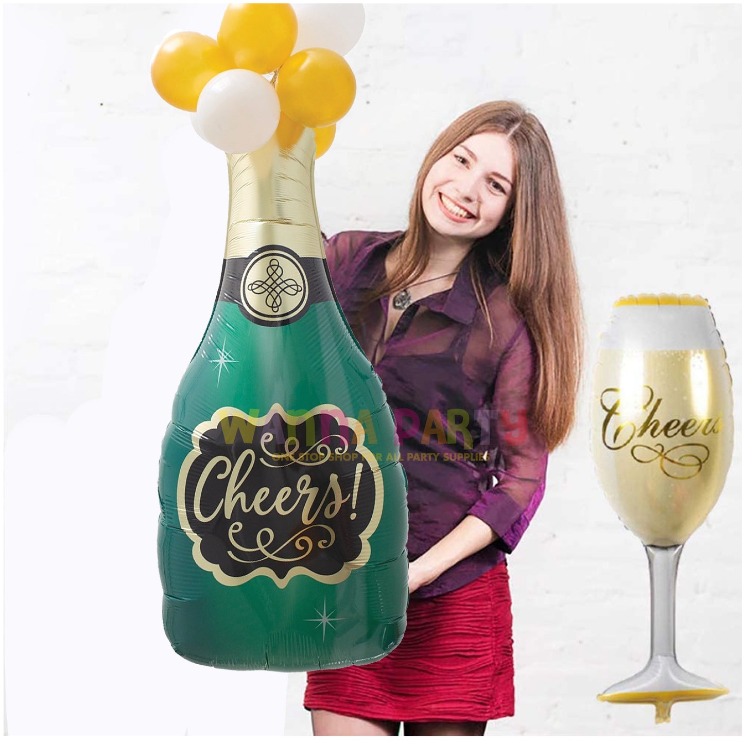 LARGE SHAPE CHAMPAGNE CHEERS BALLOON W/LATEX 43"