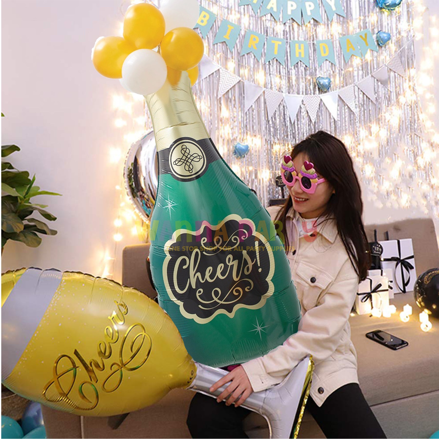 LARGE SHAPE CHAMPAGNE CHEERS BALLOON W/LATEX 43"