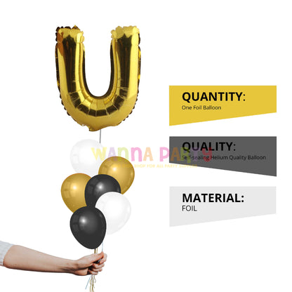 16" Letter U Golden Balloon