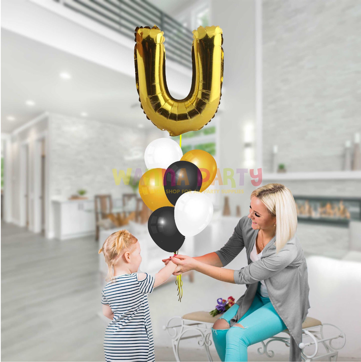 16" Letter U Golden Balloon