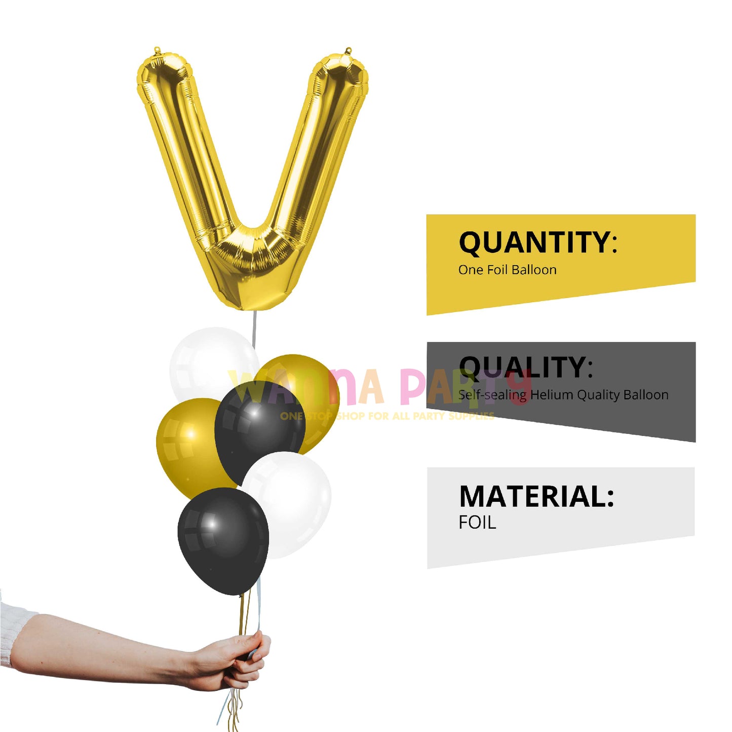 16" Letter V Golden Balloon