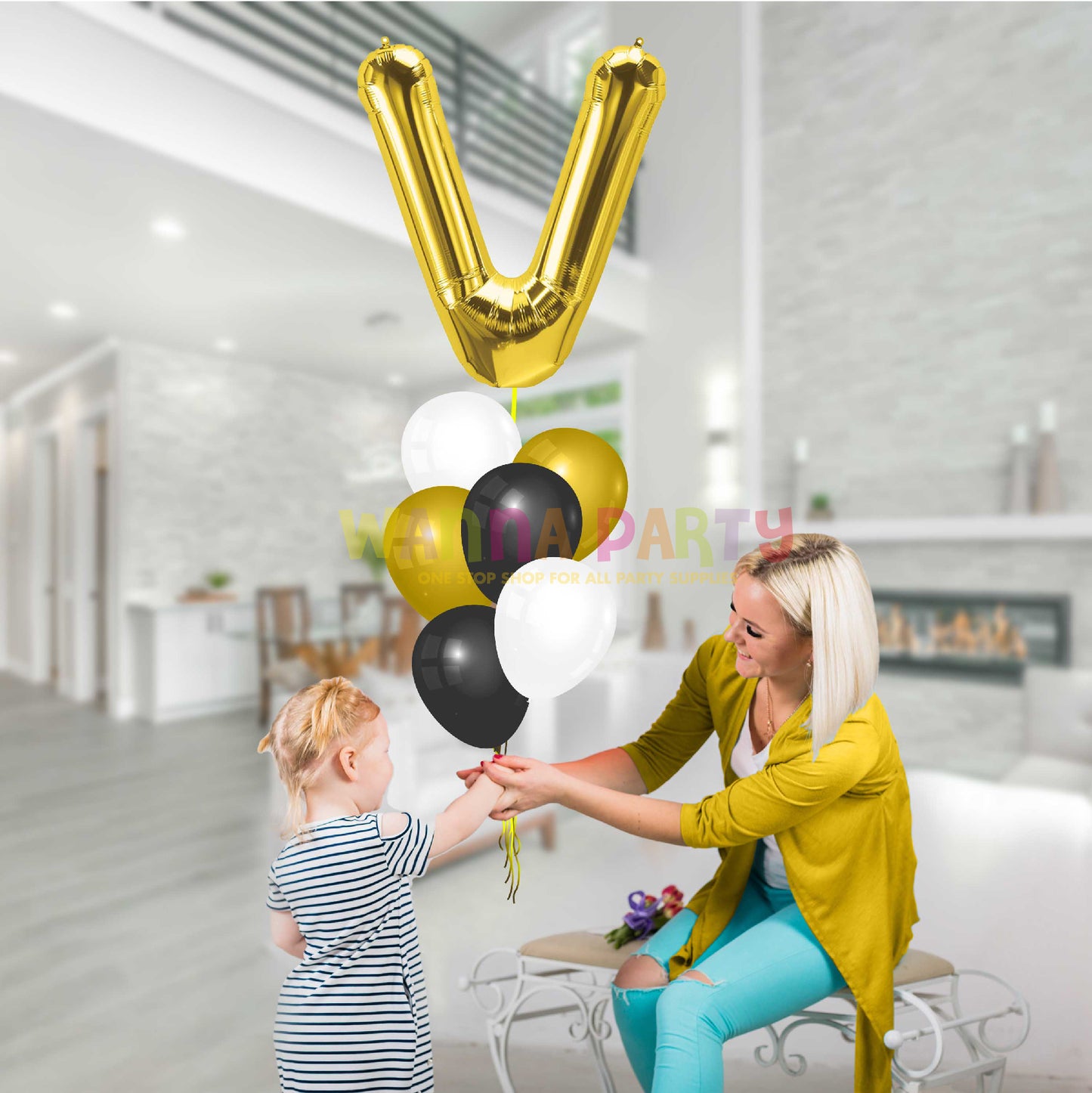 16" Letter V Golden Balloon