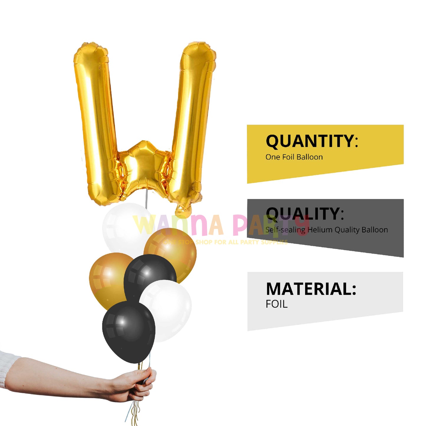 16" Letter W Golden Balloon