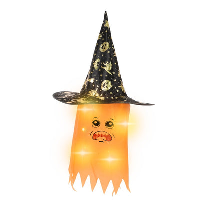 Light Up Orange Hanging Witch Hat for Halloween Decor - 1PC