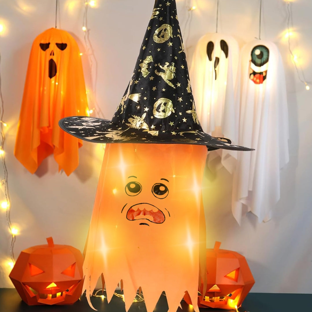 Light Up Orange Hanging Witch Hat for Halloween Decor - 1PC