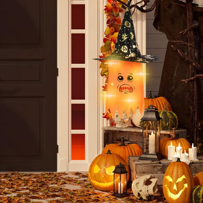 Light Up Orange Hanging Witch Hat for Halloween Decor - 1PC