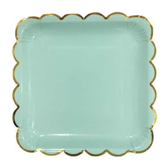 10" Lime Green Square Plates with Golden Rim - 10 PC