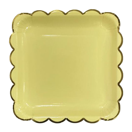 10" Lime Yellow Square Plates with Golden Rim - 10