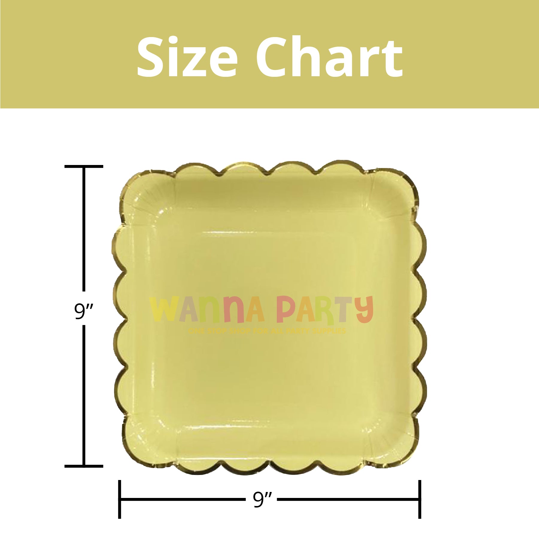 10" Lime Yellow Square Plates with Golden Rim - 10