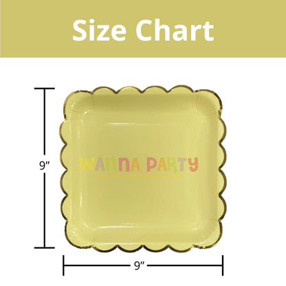 10" Lime Yellow Square Plates with Golden Rim - 10