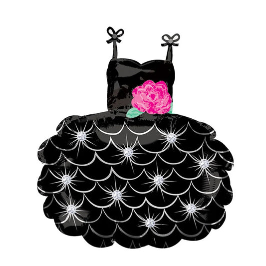 Little Black Dress Shaped Black & Pink Foil Balloon - Helium Quality - 32 inches - 1PC