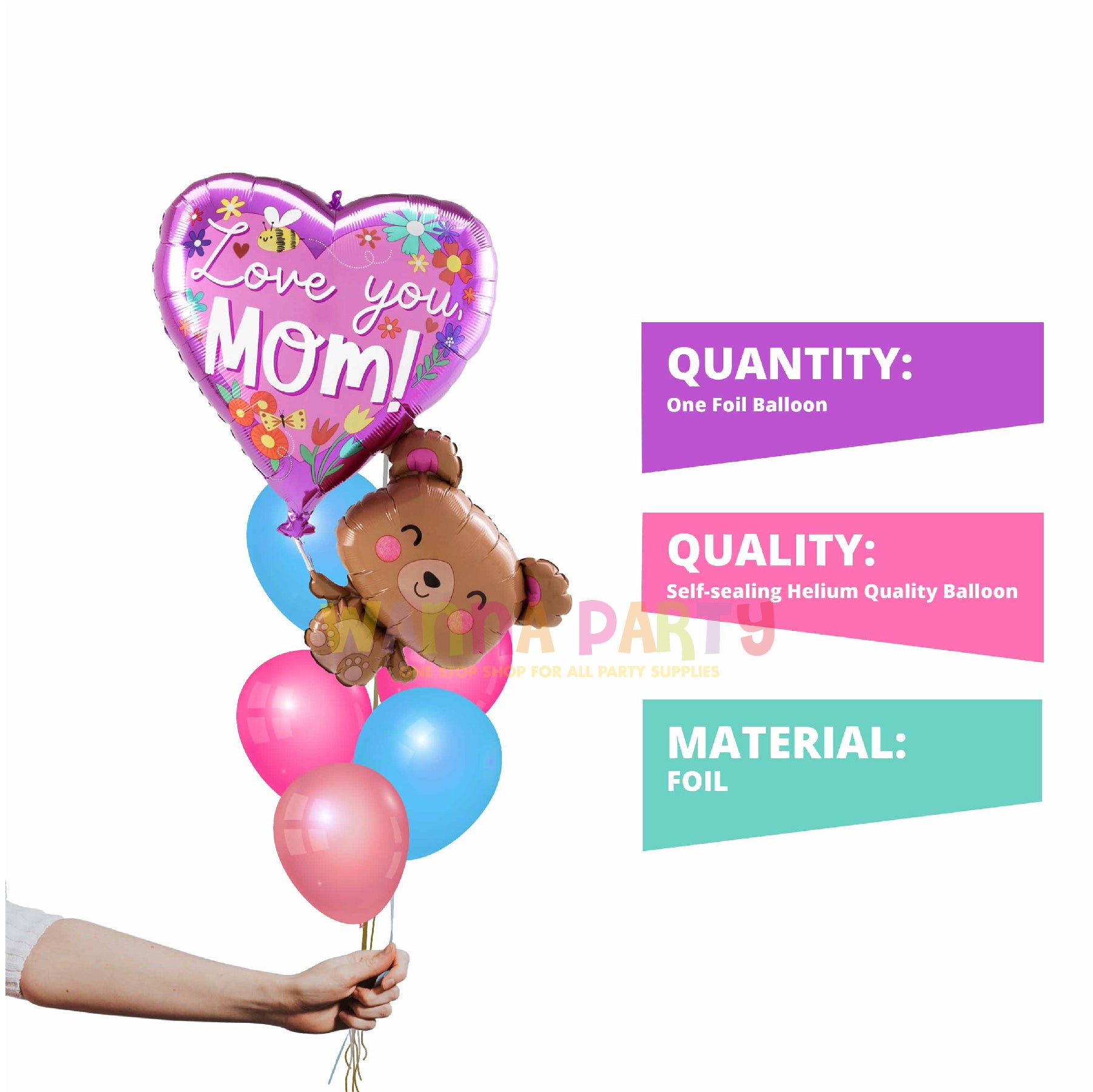 Love You Mom and Bear Balloon 31 Inch