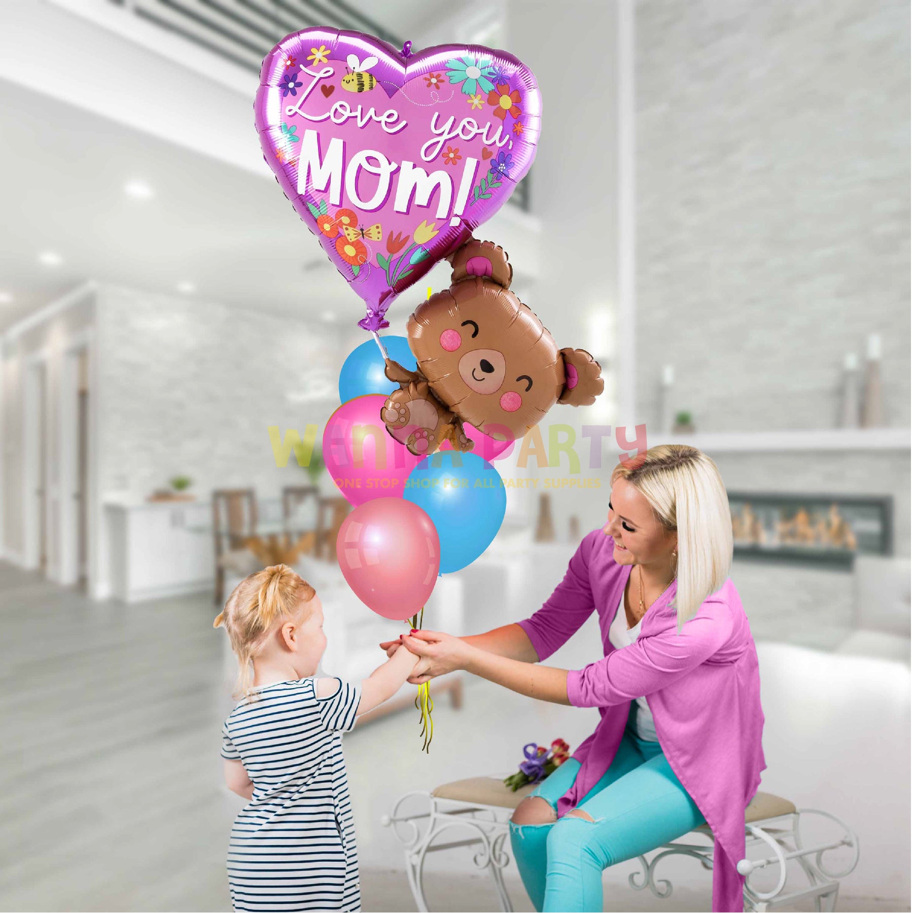 Love You Mom and Bear Balloon 31 Inch